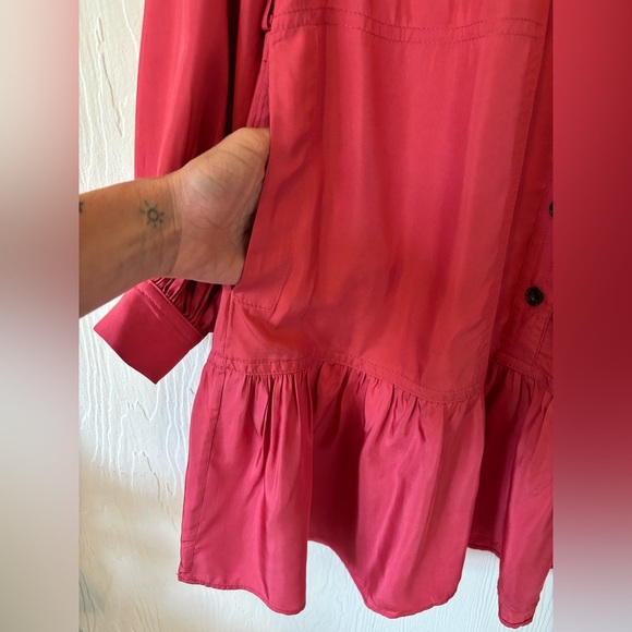 Banana Republic Pink Button Flounce Hem Mini Oversized Loose Fit Tunic Dress - Picture 6 of 16